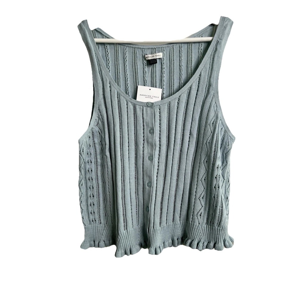 NWT American Eagle AE Womens Crochet Button-Up Tank Size XL Ruffle Hem SOLD OUT